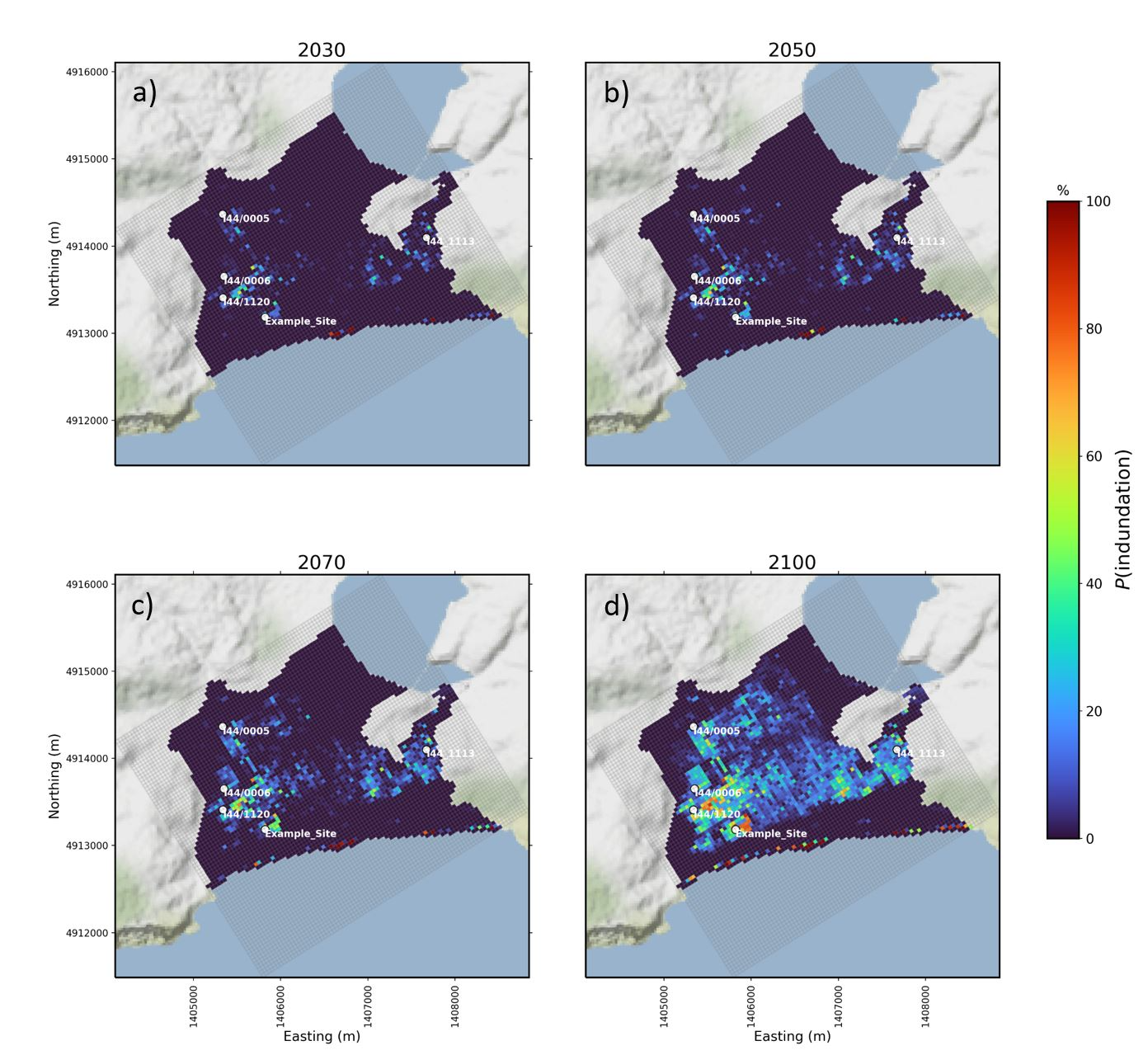 Quantifying uncertainty in the temporal disposition of groundwater inundation under sea level rise projections